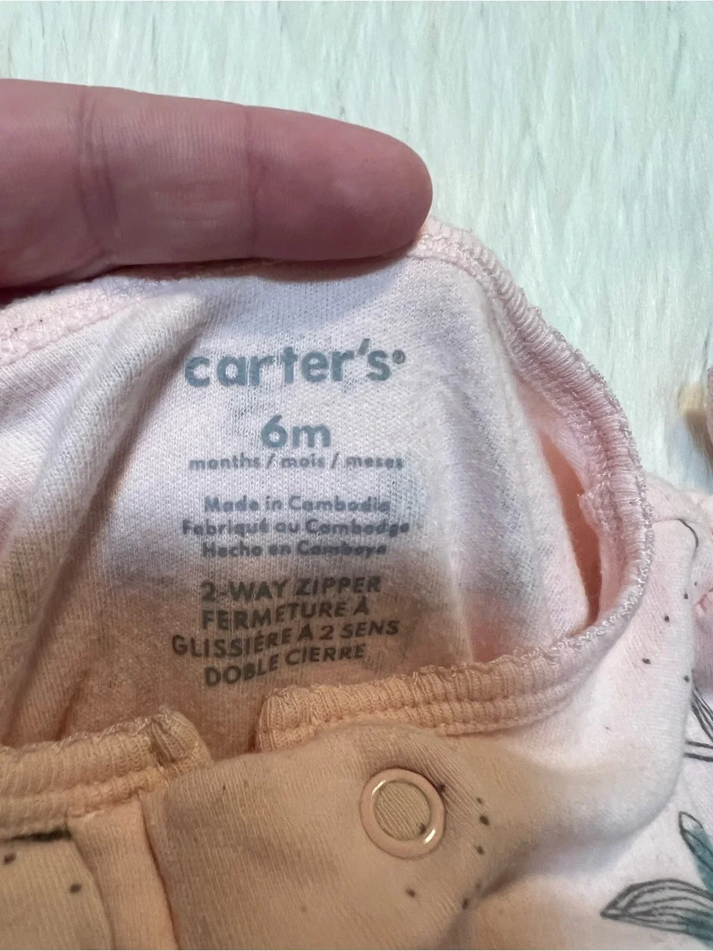 Carter's Baby Girls Sz 6 Months Koala 2-Way Zip Cotton Sleep & Play Pajamas Pink